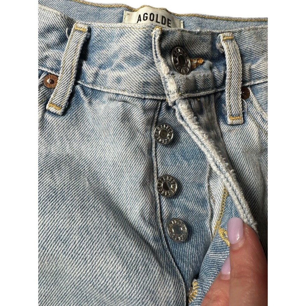 Agolde Jean Shorts Size 25 Women’s Blue Denim Parker Button Fly Distressed AB8-3 - Picture 3 of 9